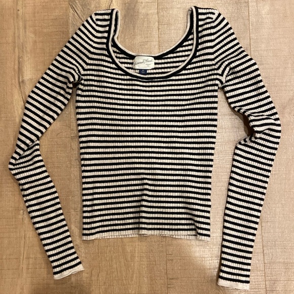 Striped ribbed sweater like shirt cropped - Picture 1 of 4